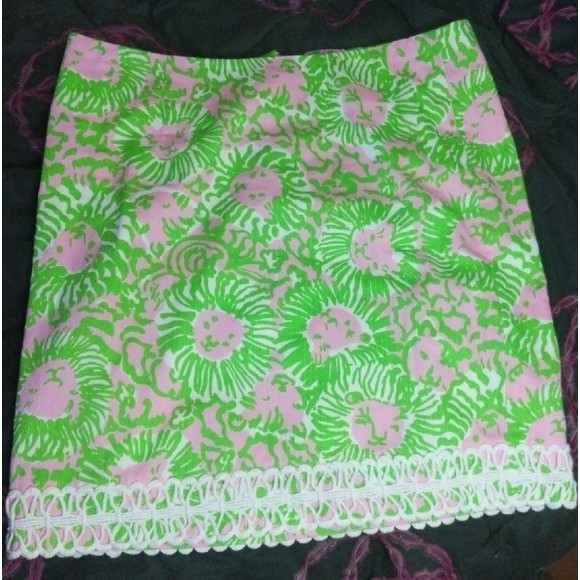 Lilly Pulitzer Lion pattern skirt sz 0 green pink rare - Picture 1 of 4